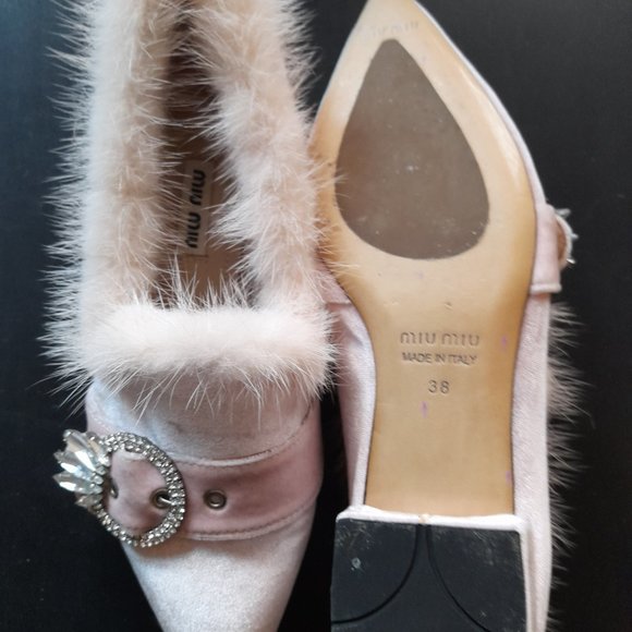 (RARE!) Pink velvet and fur Marie Antoinette flats by Miu Miu - Picture 10 of 11